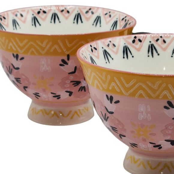 Bloom Pottery Set of 2 Pedestal Ceramic Tea Cups Coffee Mug Hand-Painted Floral - Picture 4 of 16